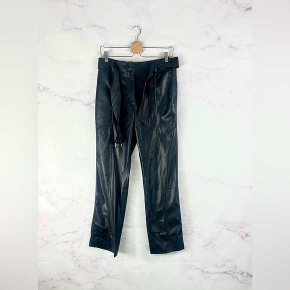 REBECCA TAYLOR Faux Leather High Rise Straight Leg Pants - Picture 3 of 11